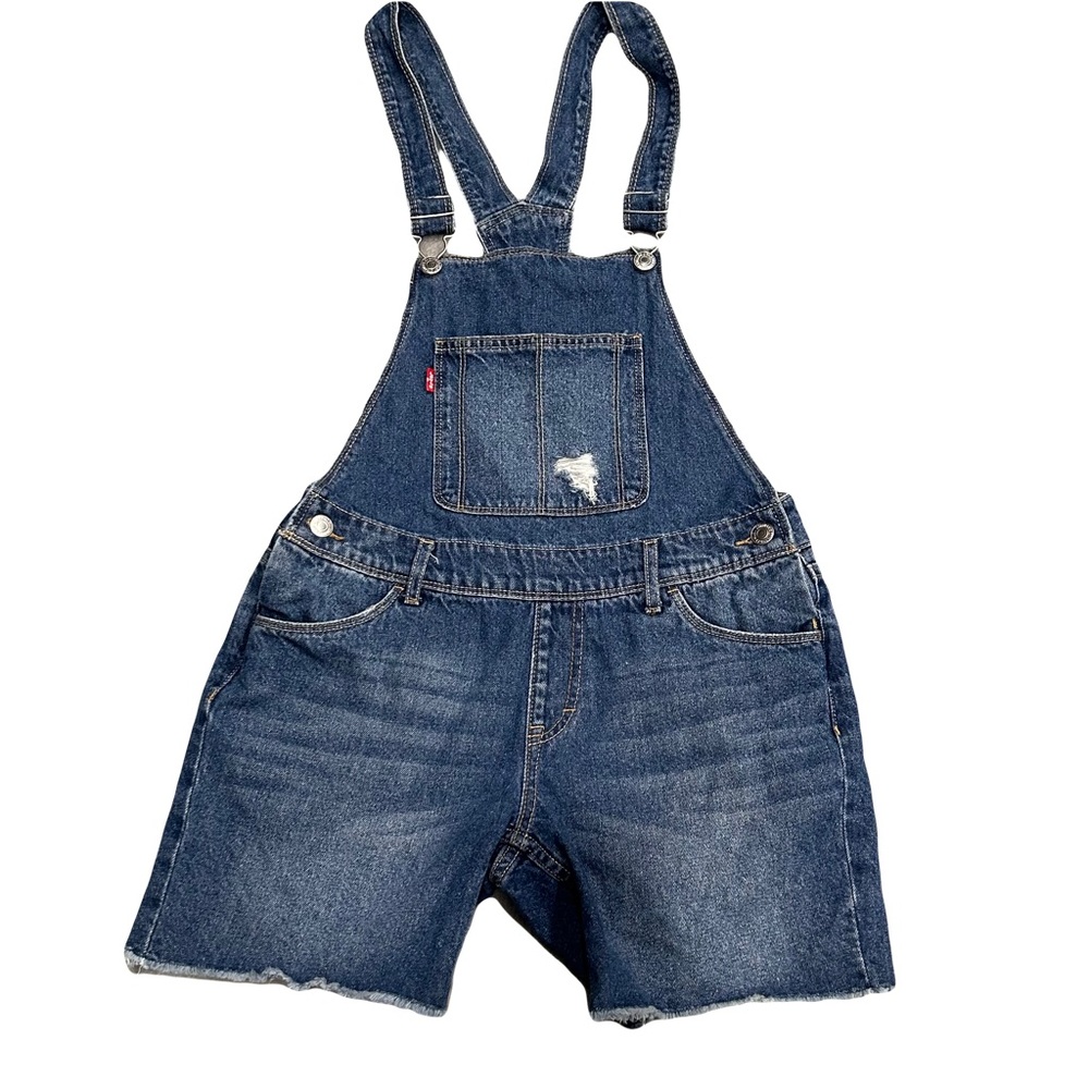 LEVI’S STRAUSS GIRLS SHORT TALL BLUE DENIM OVERALL SHORTS SIZE 14 REGULÄR